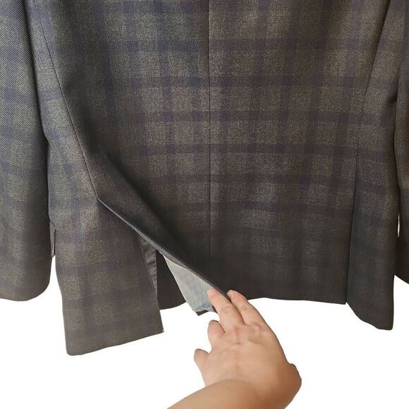 JF J. Ferrar Slim Fit Suit Jacket Sport Coat Gingham Pattern Dark‎ Gray/Blue Men - Picture 6 of 15